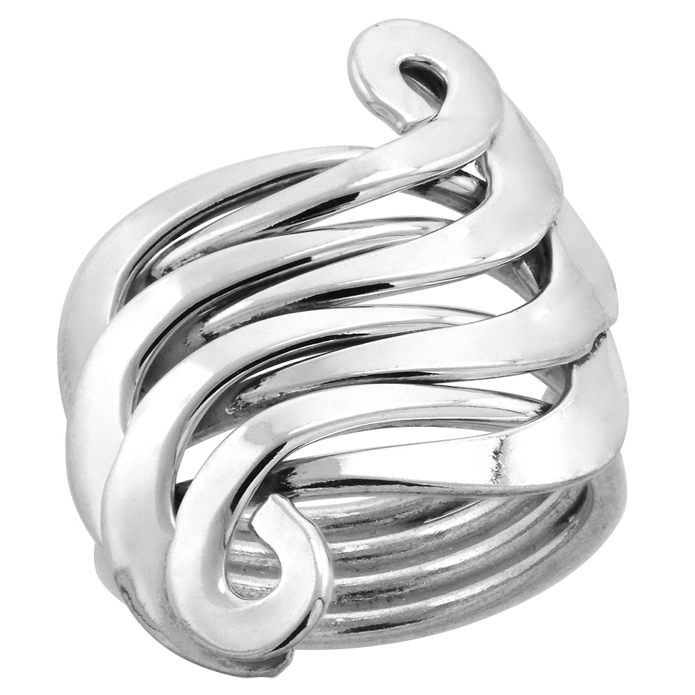 Sterling Silver Wire Wrap Ring for Women Bypass Forks Handmade 1 1/16 inch long, sizes 6 - 10
