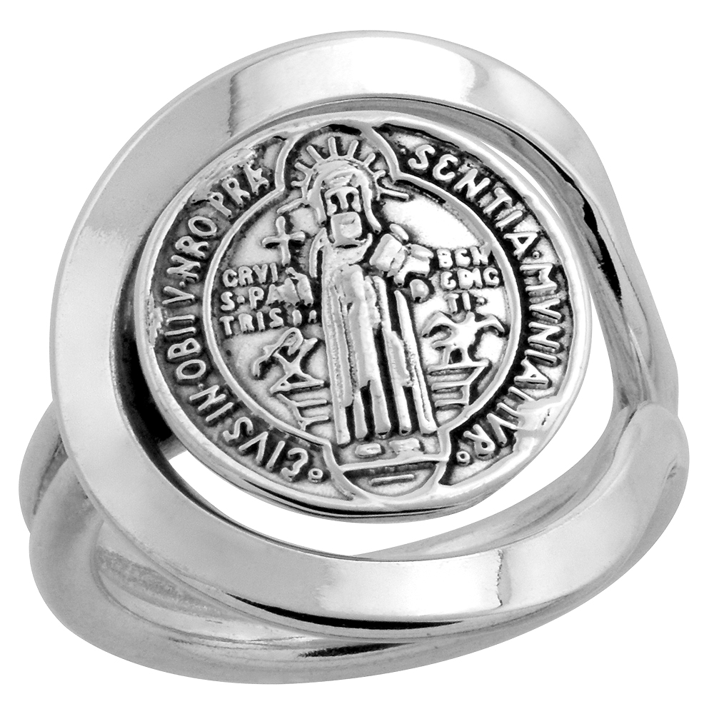 STERLING SILVER ST BENEDICT RING FOR WOMEN WIRE WRAPPED HANDMADE 3/4 INCH LONG SIZES 6 - 10