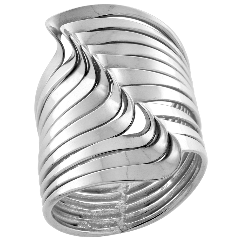 1 1/4 INCH LONG STERLING SILVER 10 LAYER WIRE STACKED RING FOR WOMEN TWISTED TOP HANDMADE SIZES 6 - 10