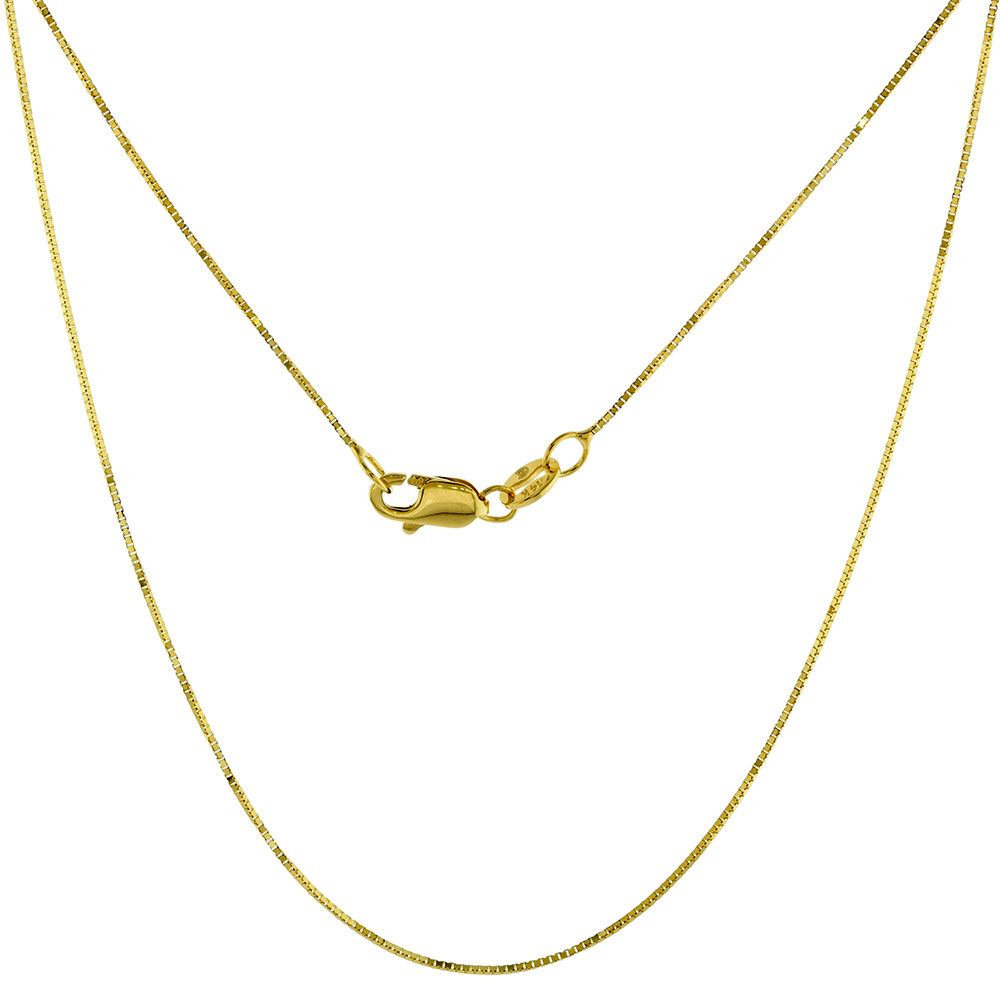 REAL 14K YELLOW GOLD 0.5MM BOX CHAIN NECKLACE FOR WOMEN STRONG LOBSTER CLASP HIGH POLISHED 16-22 INCH