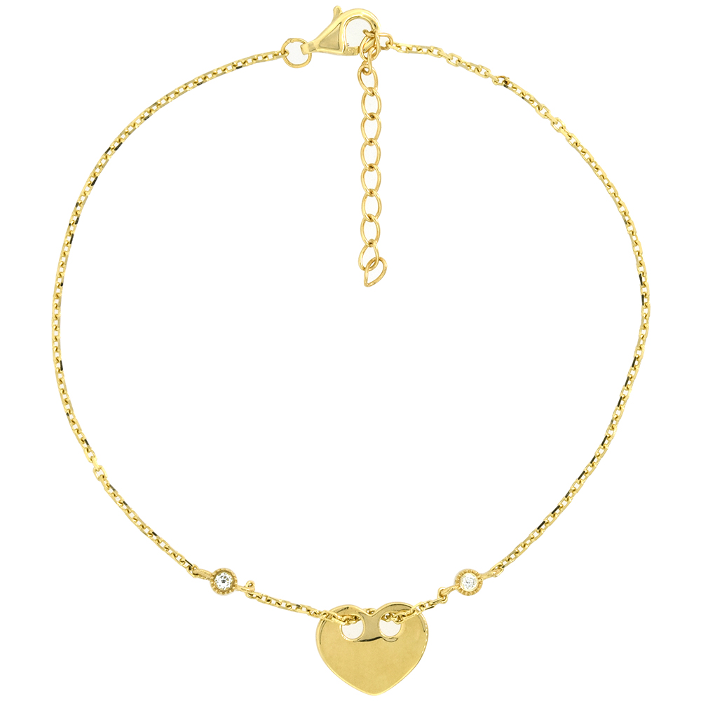 DAINTY 14K YELLOW GOLD DIAMOND FLOATING HEART BRACELET FOR WOMEN DAINTY 3/8 INCH WIDE 7 TO 8 INCH