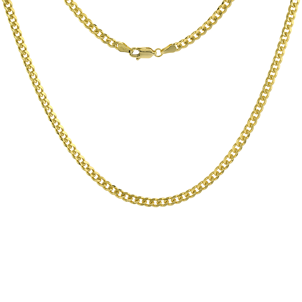 SOLID 14K GOLD 3.5MM MIAMI CUBAN LINK CHAIN NECKLACES AND BRACELETS FOR MEN AND WOMEN 7-28 INCH