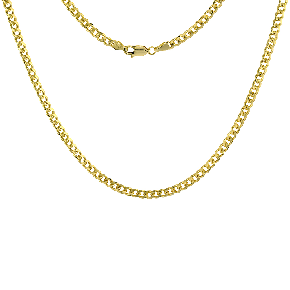Solid 14k Gold 3.5mm Miami Cuban Link Chain Necklace for Men and Women 22-28 inch