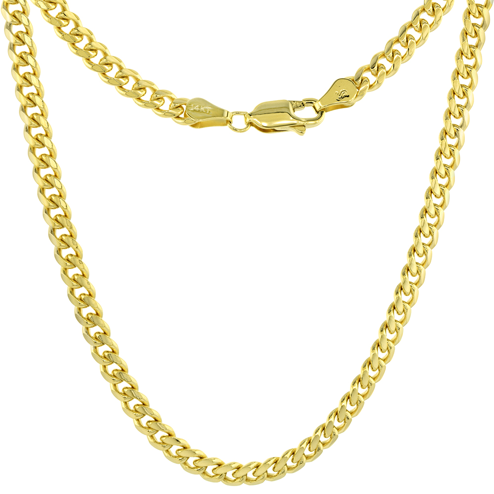 SOLID 14K GOLD 4MM MIAMI CUBAN LINK CHAIN NECKLACES AND BRACELETS FOR MEN AND WOMEN 8-28 INCH