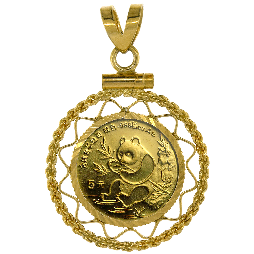 Sold at Auction: 24K gold panda coin in 14K pendant