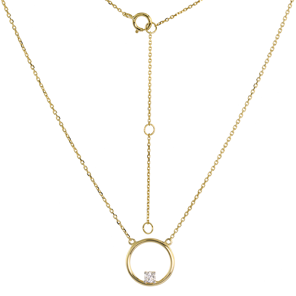 14K YELLOW GOLD DIAMOND OPEN CIRCLE NECKLACE KARMA CIRCLE OF LIFE 16-18 INCH