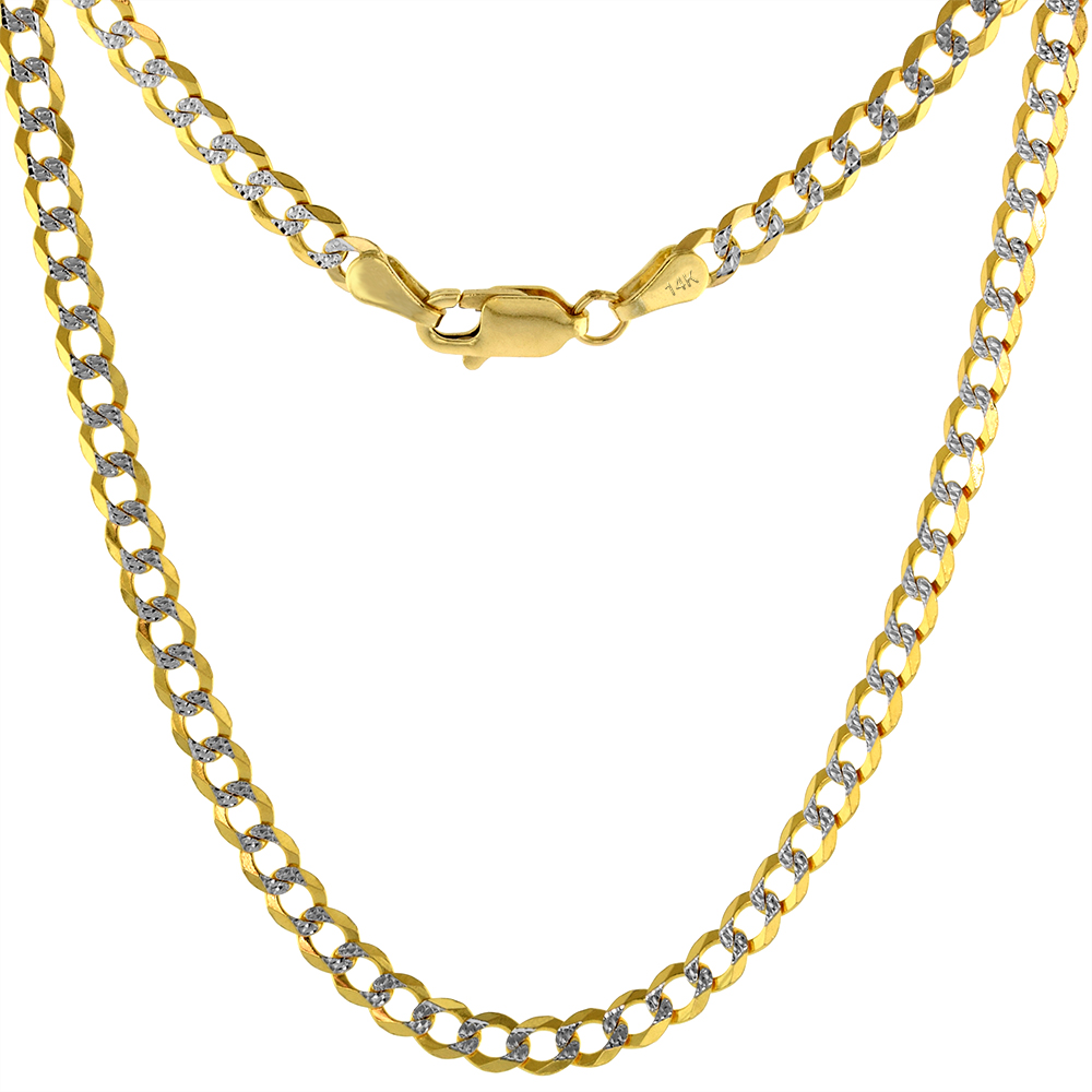 SOLID 14K YELLOW GOLD 3.5MM PAVE CURB LINK CHAIN NECKLACE & BRACELET FOR WOMEN LOBSTER CLASP HIGH POLISH 7-26 INCH