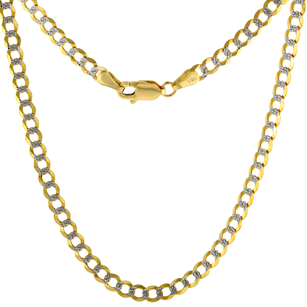 Solid 14k Yellow Gold 3.5mm Pave Curb Link Chain Necklace & Bracelet for Women Lobster Clasp High Polish 7-26 inch