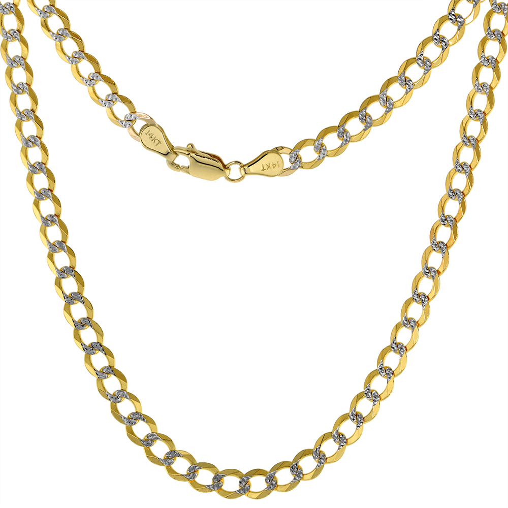 SOLID 14K YELLOW GOLD 4.5MM PAVE CURB LINK CHAIN NECKLACE & BRACELET FOR WOMEN LOBSTER CLASP HIGH POLISH 7-30 INCH