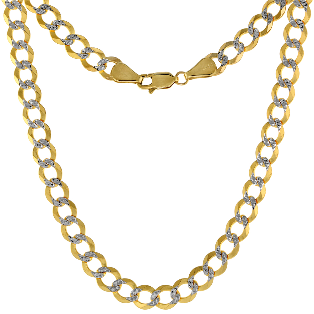SOLID 14K YELLOW GOLD 6MM PAVE CURB LINK CHAIN NECKLACE & BRACELET FOR MEN LOBSTER CLASP HIGH POLISH 7-30 INCH