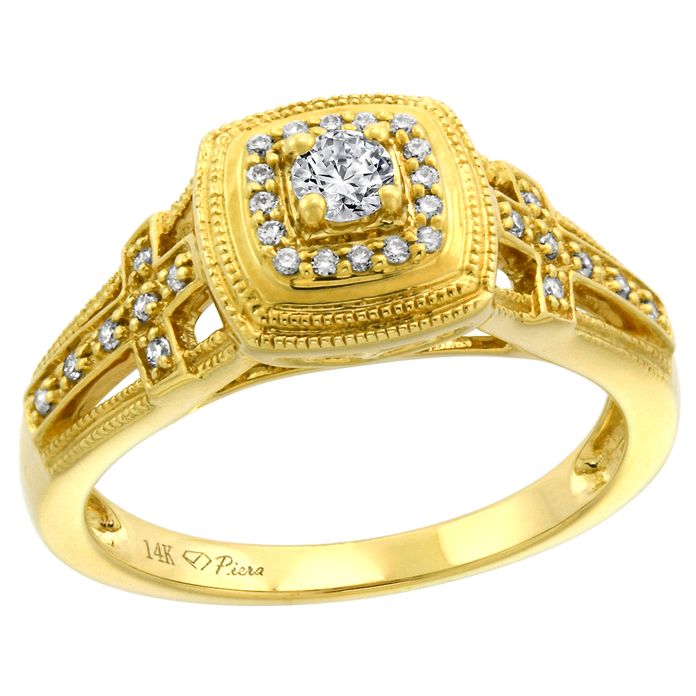 14k Yellow Gold Genuine Diamond &amp; Color Gem Engagement Ring Round Brilliant cut 3mm, size 5-10
