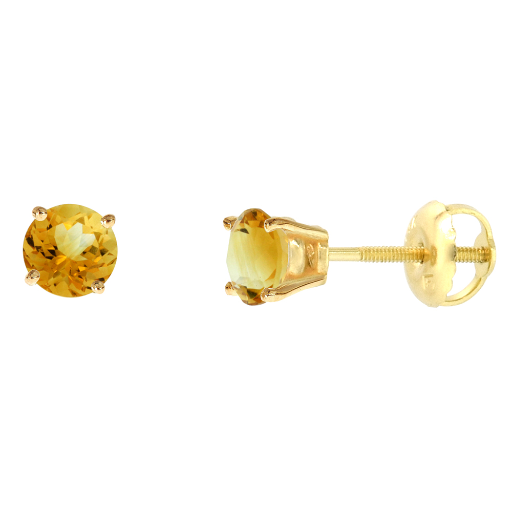 4mm 14k Yellow Gold Natural Citrine Stud Earrings Screw Back Round 0.5 cttw/pr