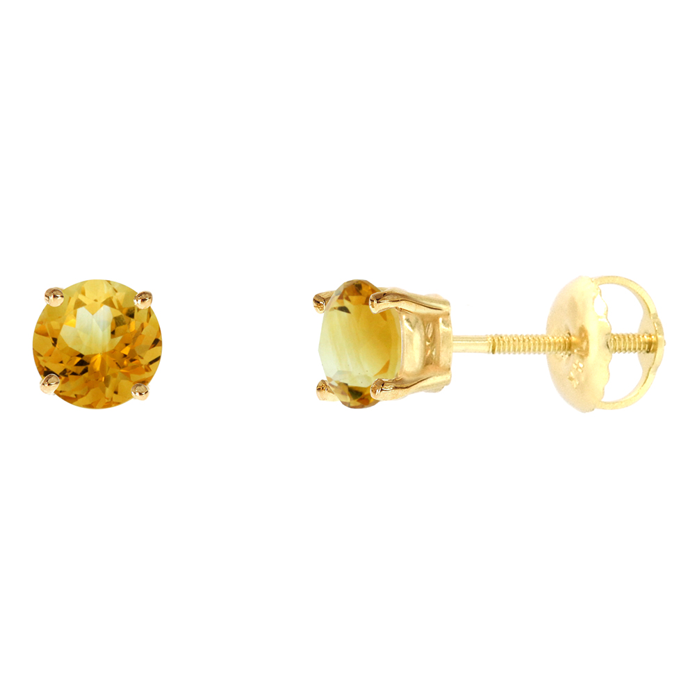 5mm 14k Yellow Gold Natural Citrine Stud Earrings Screw Back Round 1 cttw/pr