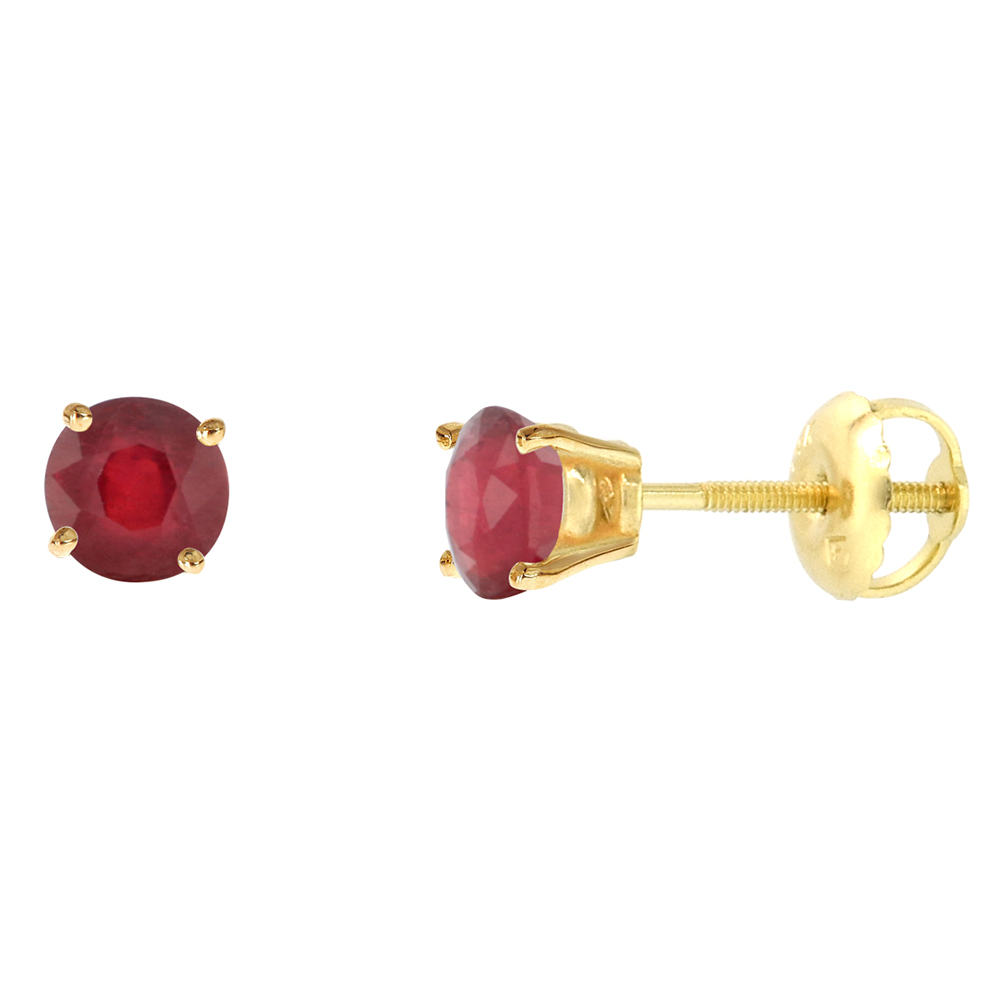 4mm 14k Yellow Gold Enhanced Genuine Ruby Stud Earrings Screw Back Round 0.5 cttw/pr