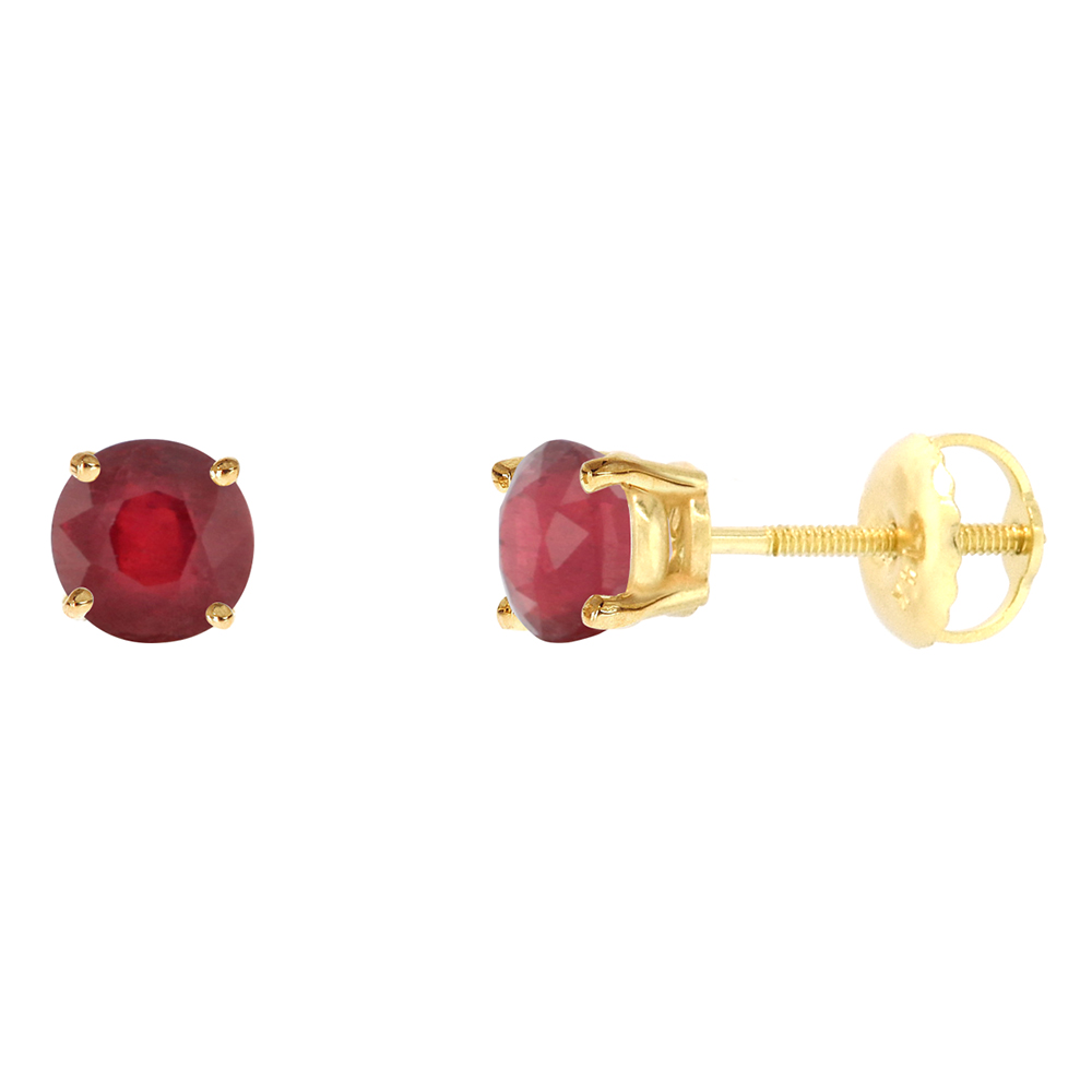 5mm 14k Yellow Gold Enhanced Genuine Ruby Stud Earrings Screw Back Round 1 cttw/pr