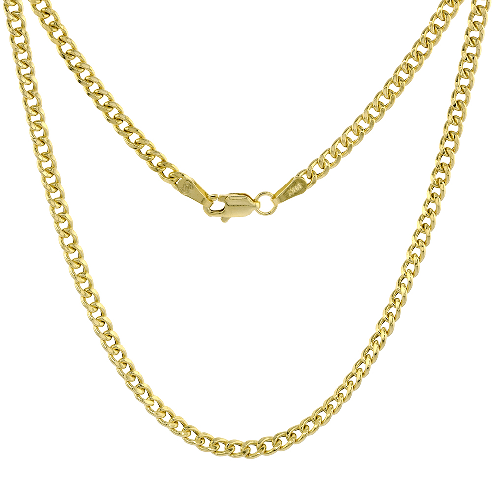Hollow 14k Gold 3mm Miami Cuban Link Chain Necklace for Women & Men High Polished 7 8 18-28 inch