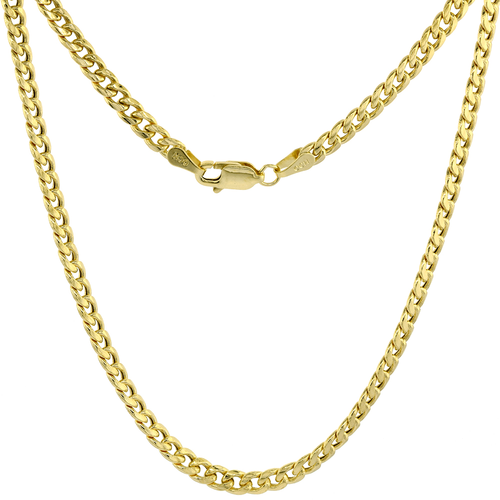 Hollow 14k Gold 3.5mm Miami Cuban Link Chain Necklace for Men & Women High Polished 22-30 inch