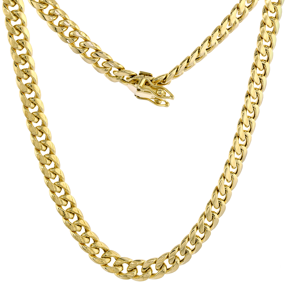 Hollow 14k Gold 6mm Miami Cuban Link Chain Necklace Box Lock for Men High Polished 8-30 inch