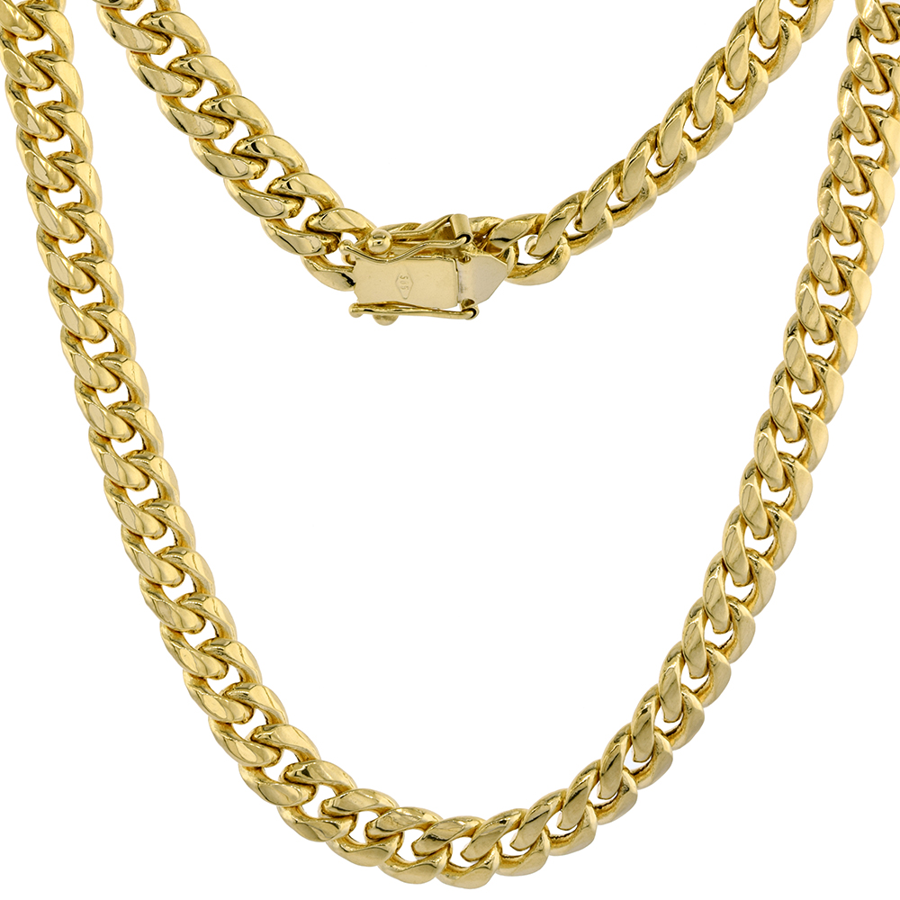 HOLLOW 14K GOLD 7MM MIAMI CUBAN LINK CHAIN NECKLACE BOX LOCK FOR MEN HIGH POLISHED 8-30 INCH