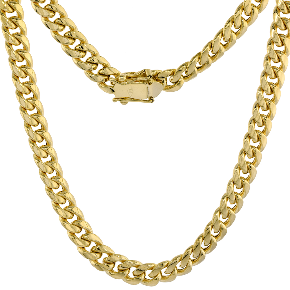 Hollow 14k Gold 7mm Miami Cuban Link Chain Necklace Box Lock for Men High Polished 8-30 inch