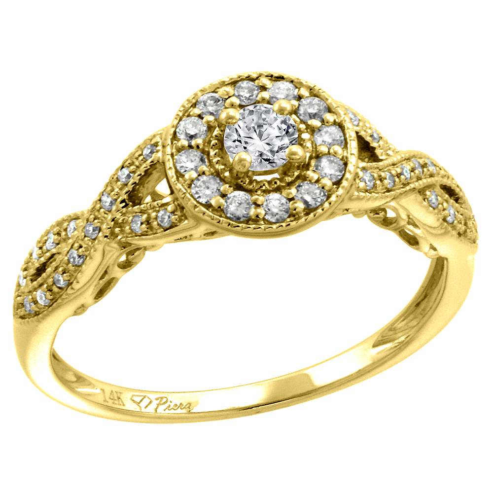 14k Yellow Gold Genuine Diamond &amp; Color Gem Halo Halo Engagement Ring Round Brilliant cut 3 mm, size 5-10