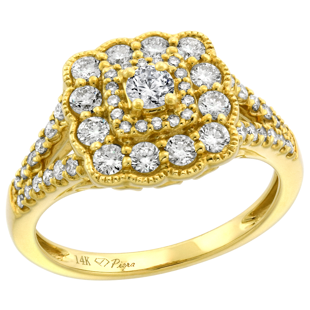 14k Yellow Gold Genuine Diamond &amp; Color Gem Halo Engagement Ring Round Brilliant cut 3mm, size 5-10