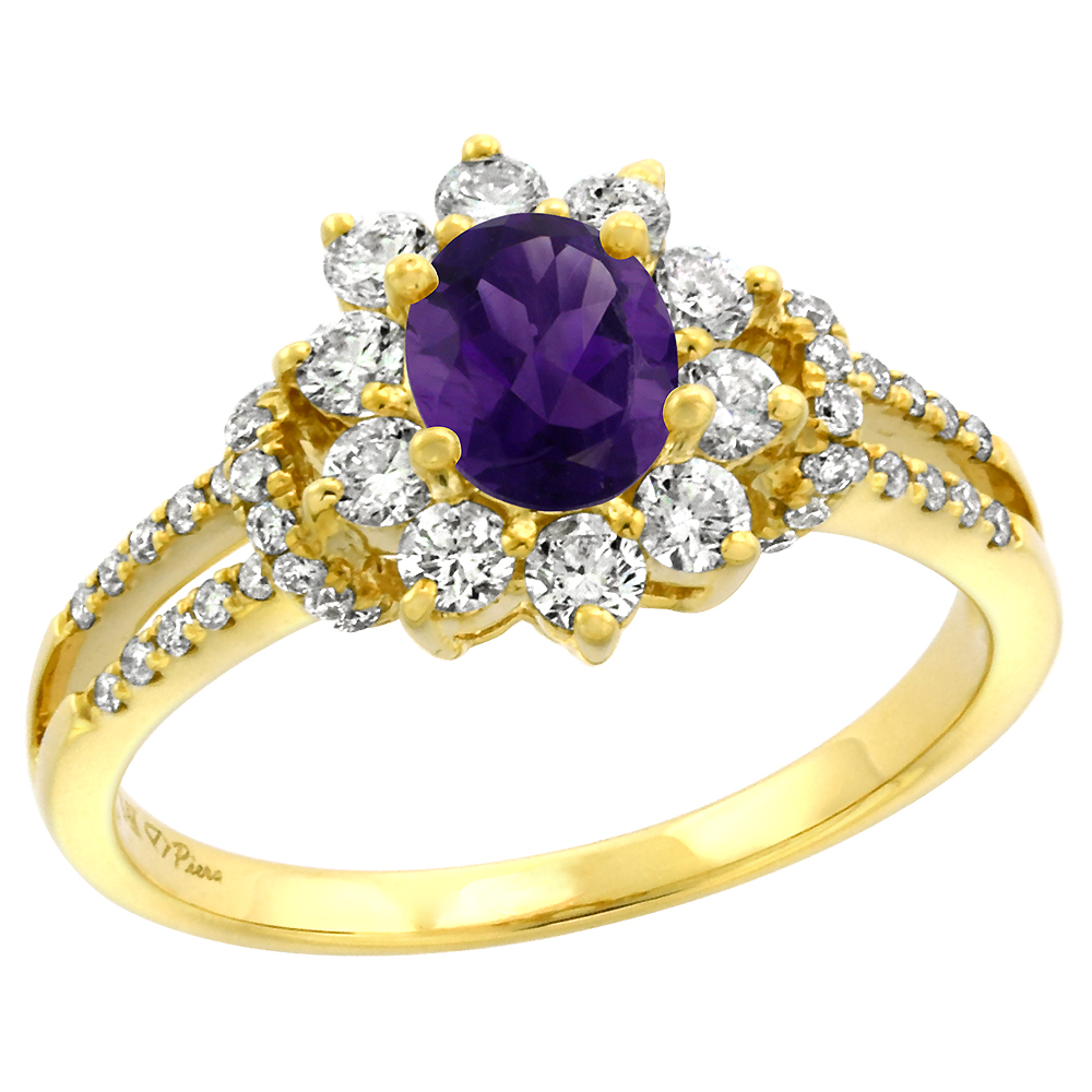 14k Yellow Gold Diamond Genuine Rainbow Moonstone Halo Engagement Ring Oval 7x5mm, size 5-10