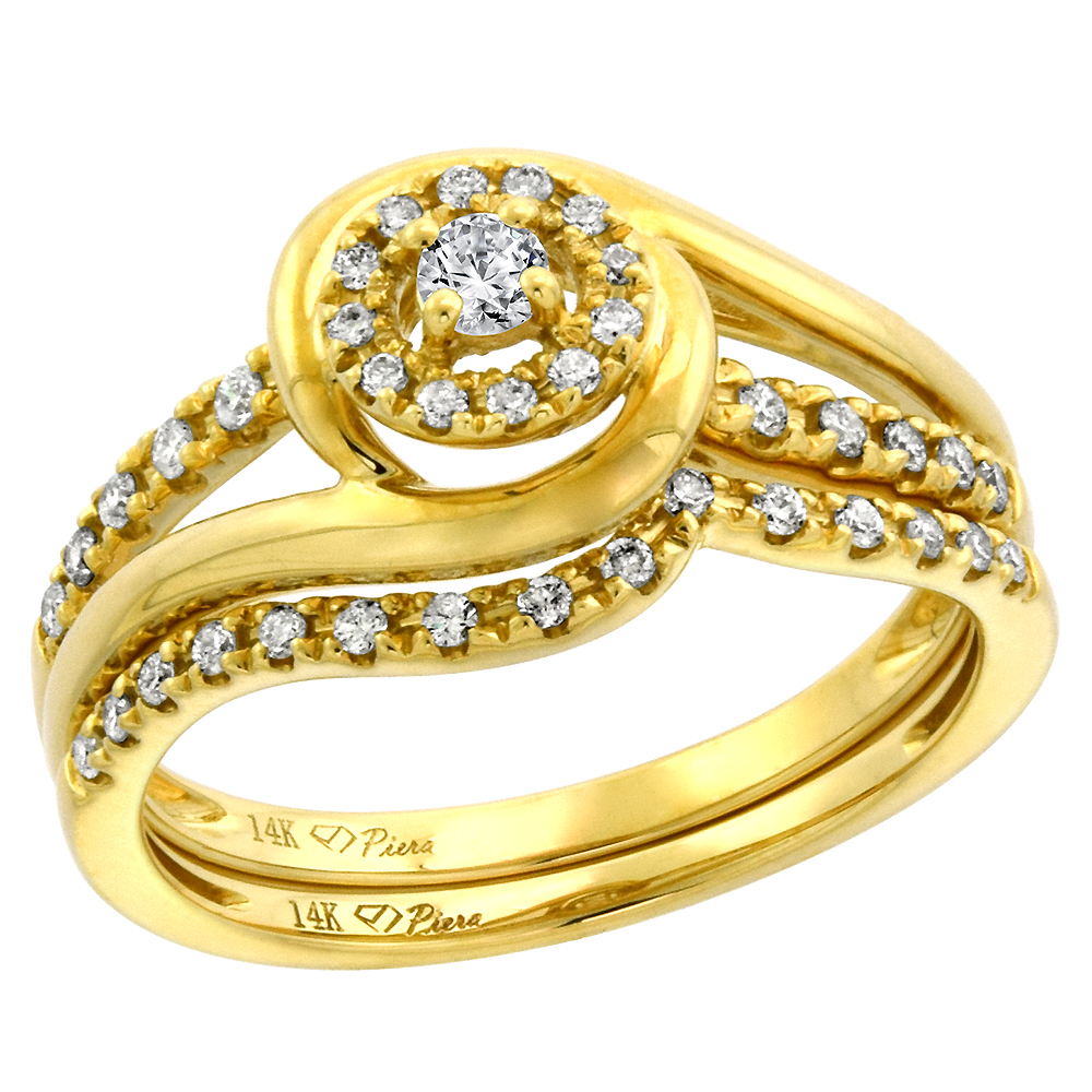 14k Yellow Gold Genuine Diamond &amp; Color Gem Halo Engagement Ring Set 2 Piece Round Brilliant cut, size5-10