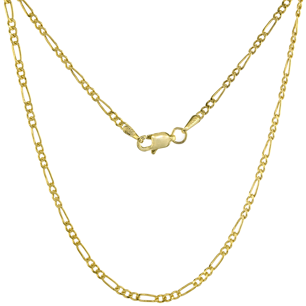 Hollow 14k Gold 2mm Figaro Link Chain Necklace for Men & Women 16-24 inch long