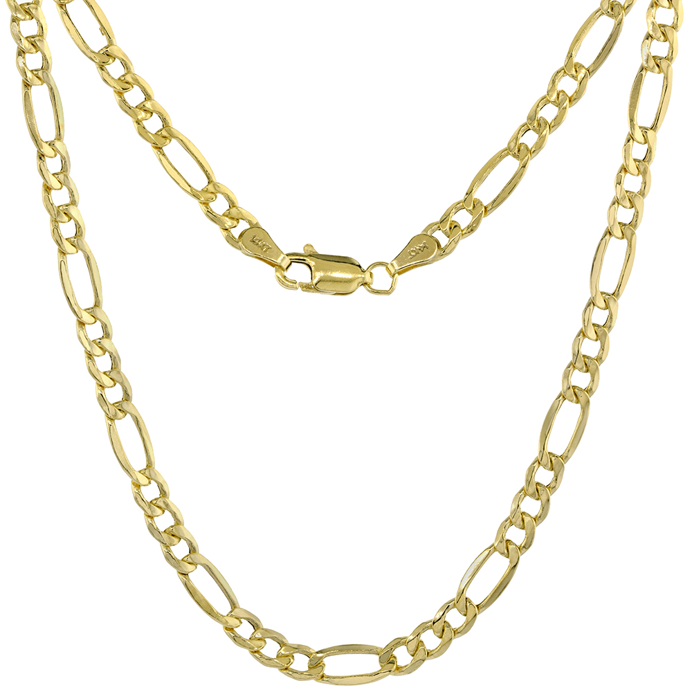 Hollow 14k Gold 4.5mm Figaro Link Chain Necklace for Men & Women 7-30 inch long