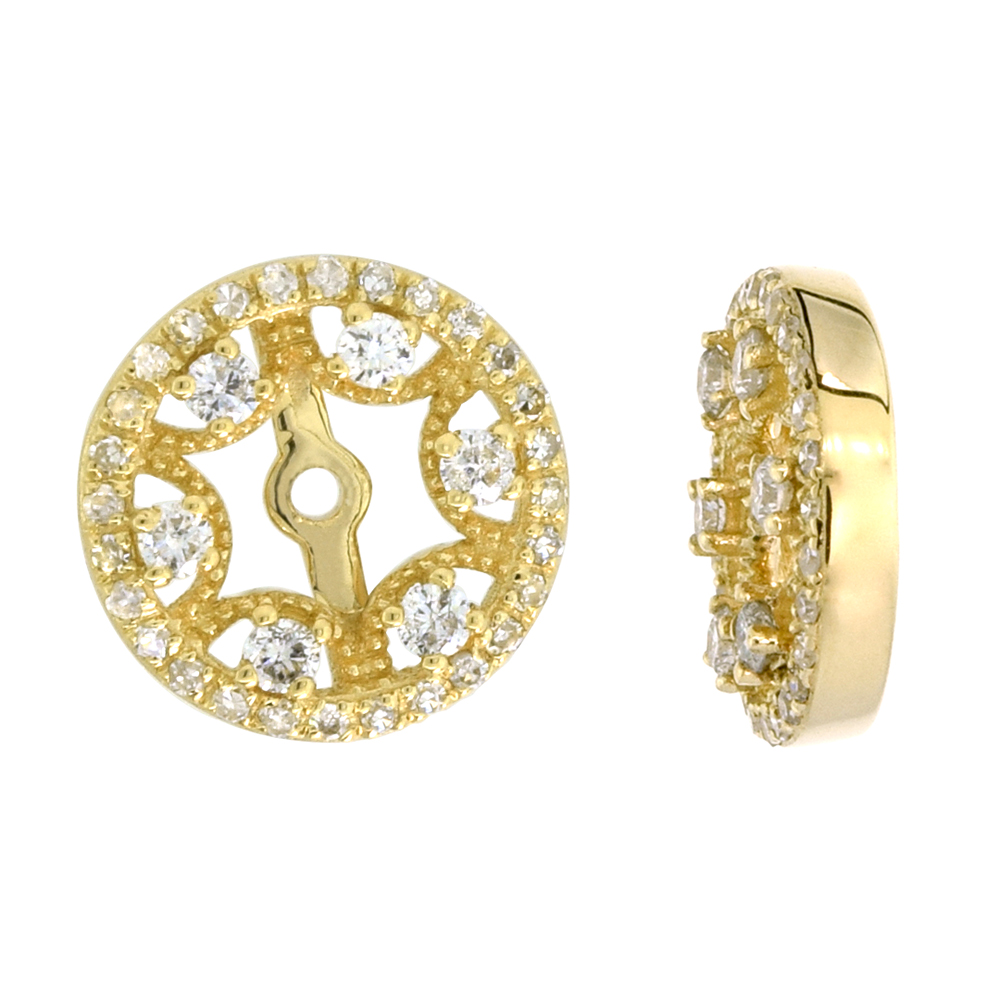 14K YELLOW GOLD REMOVABLE DIAMOND HALO JACKET FOR STUD EARRINGS ROUND 3/8 INCH WIDE, 0.34 CTTW