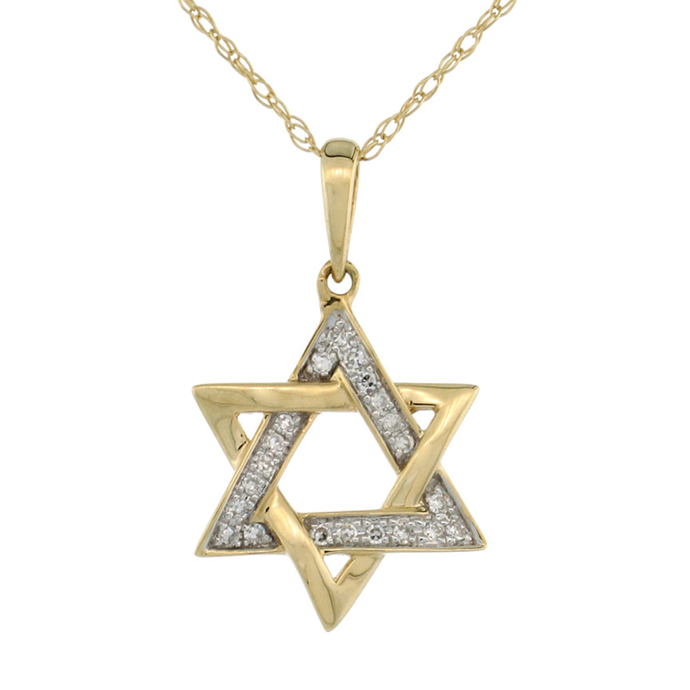 Dainty 14k Yellow Gold Diamond Star of David Necklace for Women 1/2 Inch wide with 18 inch Thin Chain