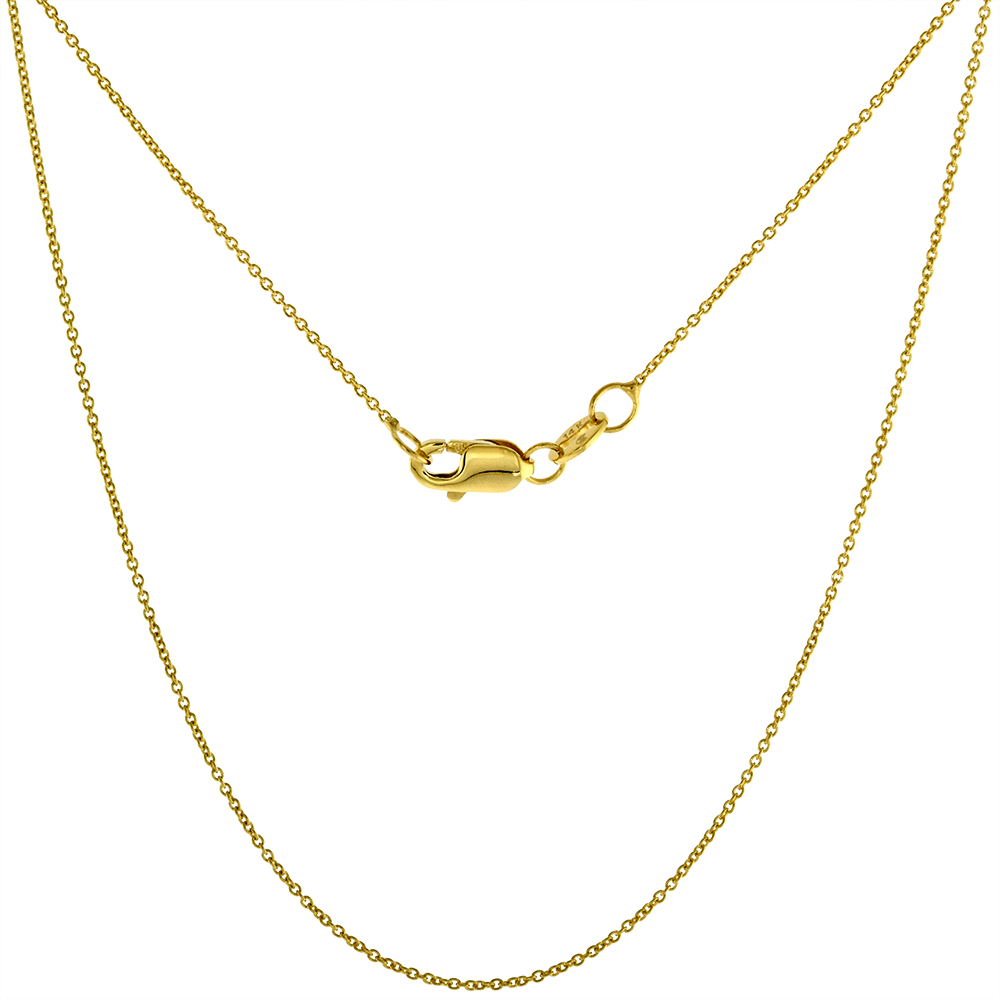 Very Thin 14k Yellow Gold 0.8mm Fine Cable Link Chain Necklace for Women Polished Finish 16-20 inch