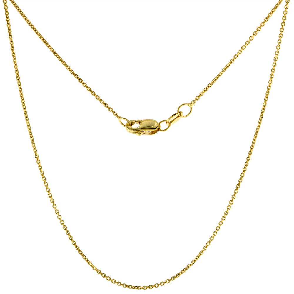 Solid 14k Yellow Gold 1mm Fine Boston Cable Link Chain Necklace for Women Sparkling Beveled Edges 16-20 inch