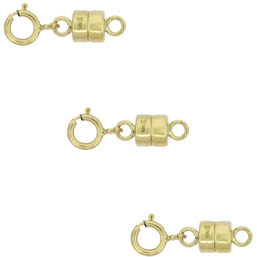 3 PACK 14K GOLD 4 MM MAGNETIC CLASP CONVERTER FOR LIGHT NECKLACES USA, SQUARE EDGE