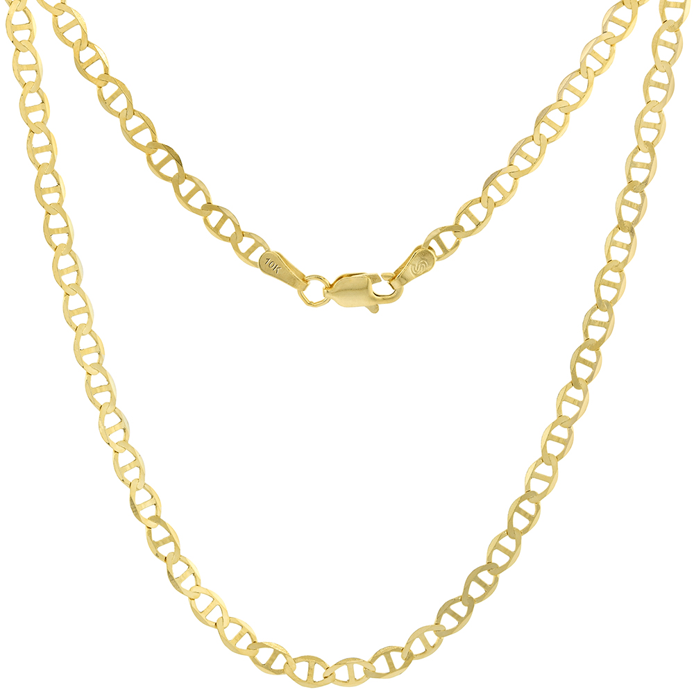 Solid 10k Yellow Gold Ultra Flat 3mm Mariner Chain Necklace &amp; Bracelet for Women &amp; Men Lobster Clasp High Polish 7-24 inch