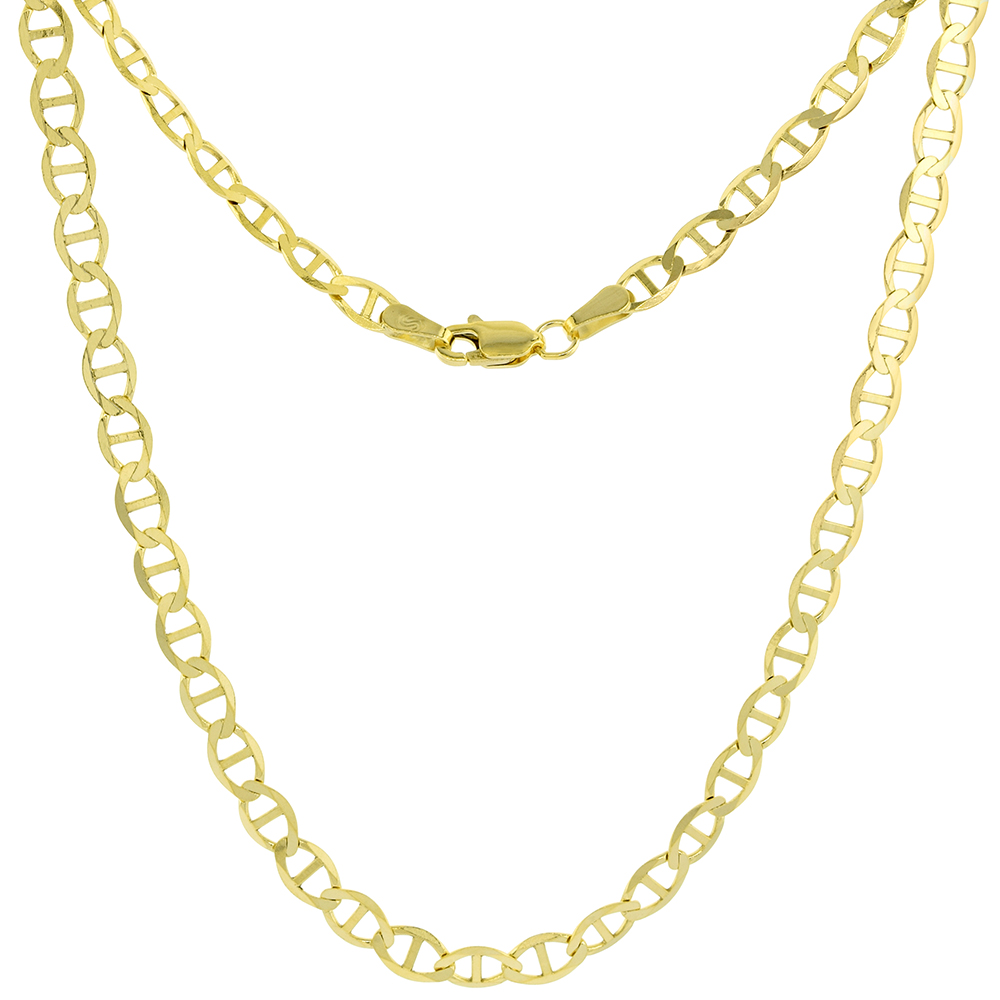 SOLID 10K YELLOW GOLD ULTRA FLAT 4MM MARINER CHAIN NECKLACES AND BRACELETS FOR WOMEN & MEN LOBSTER CLASP HIGH POLISH 7-26 INCH