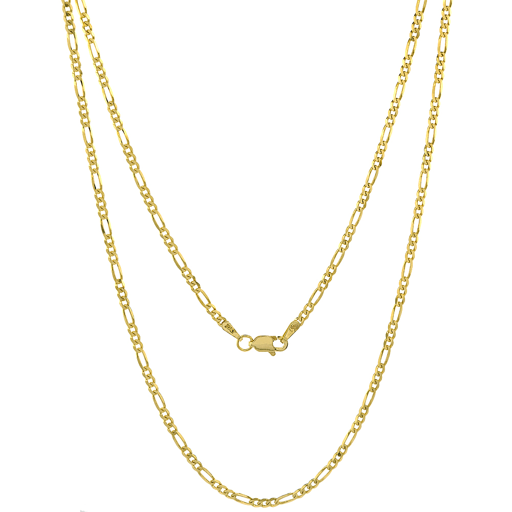 Solid Yellow 10K Gold 2.5mm Figaro Chain Necklace for Men and Women Concave High Polished 16 - 26 inch