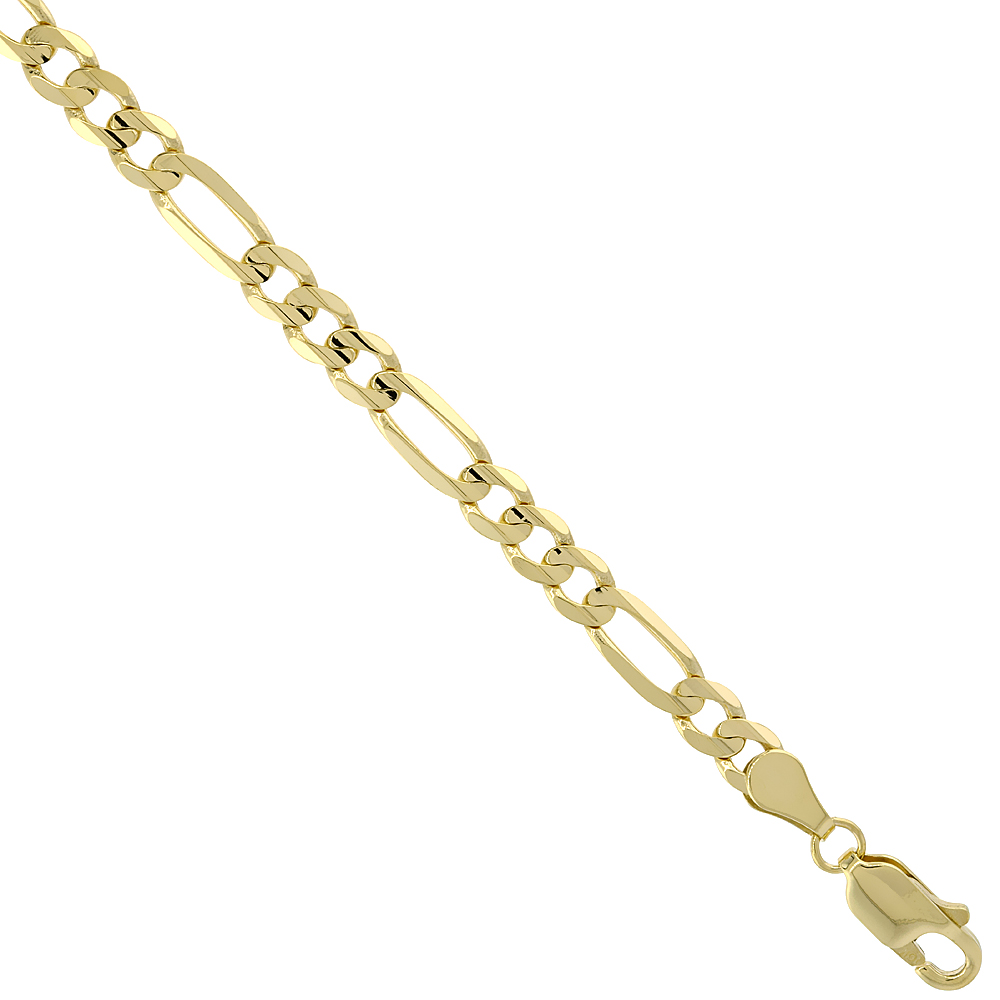 Solid Yellow 10K Gold 4.5mm Figaro Chain Necklaces & Bracelets for Men and Women Concave High Polished 20 - 30 inch