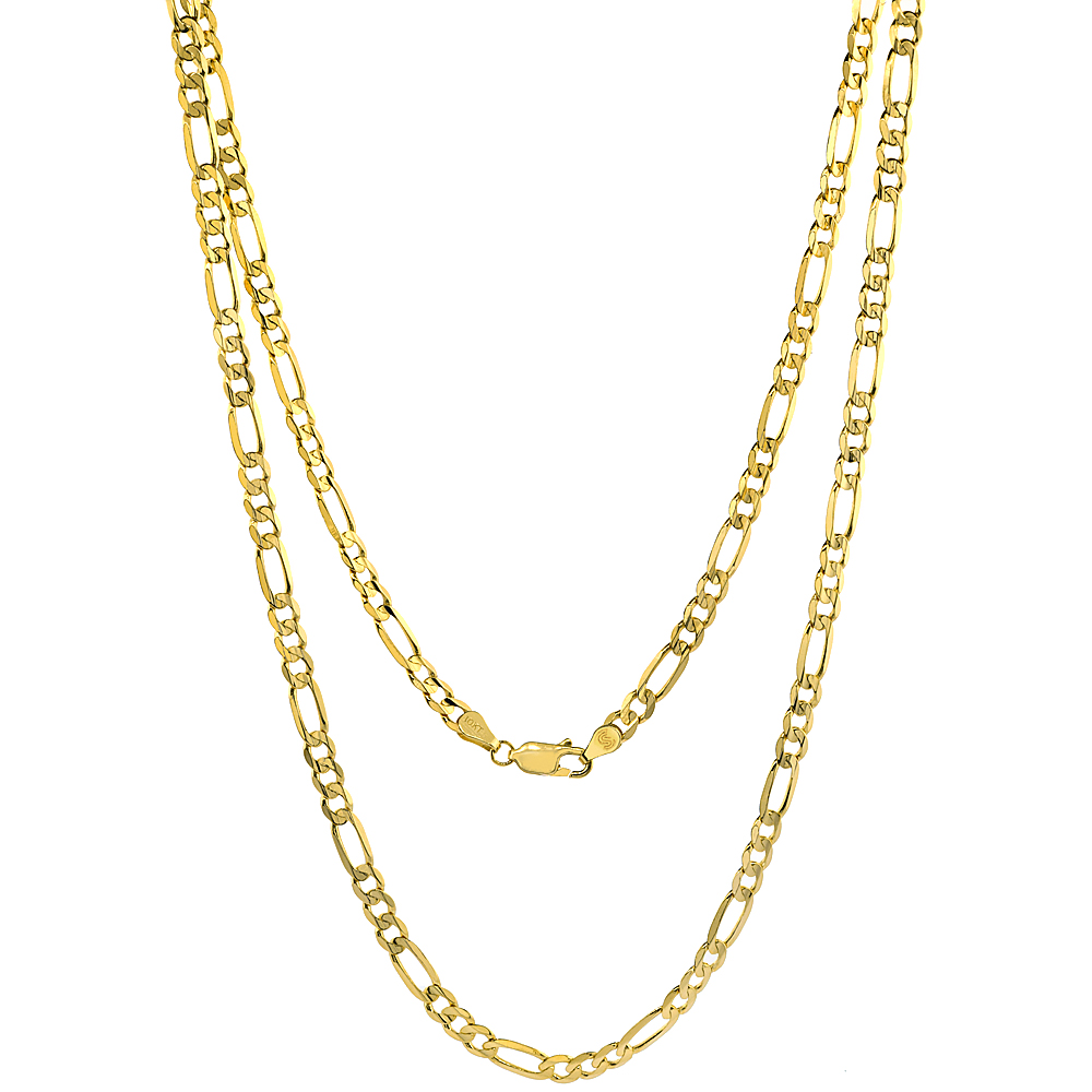 Solid Yellow 10K Gold 4.5mm Figaro Chain Necklaces & Bracelets for Men and Women Concave High Polished 20 - 30 inch