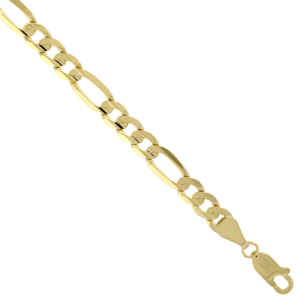 Solid Yellow 10K Gold 5.5mm Figaro Chain Necklaces &amp; Bracelets for Men and Women Concave High Polished 20 - 30 inch