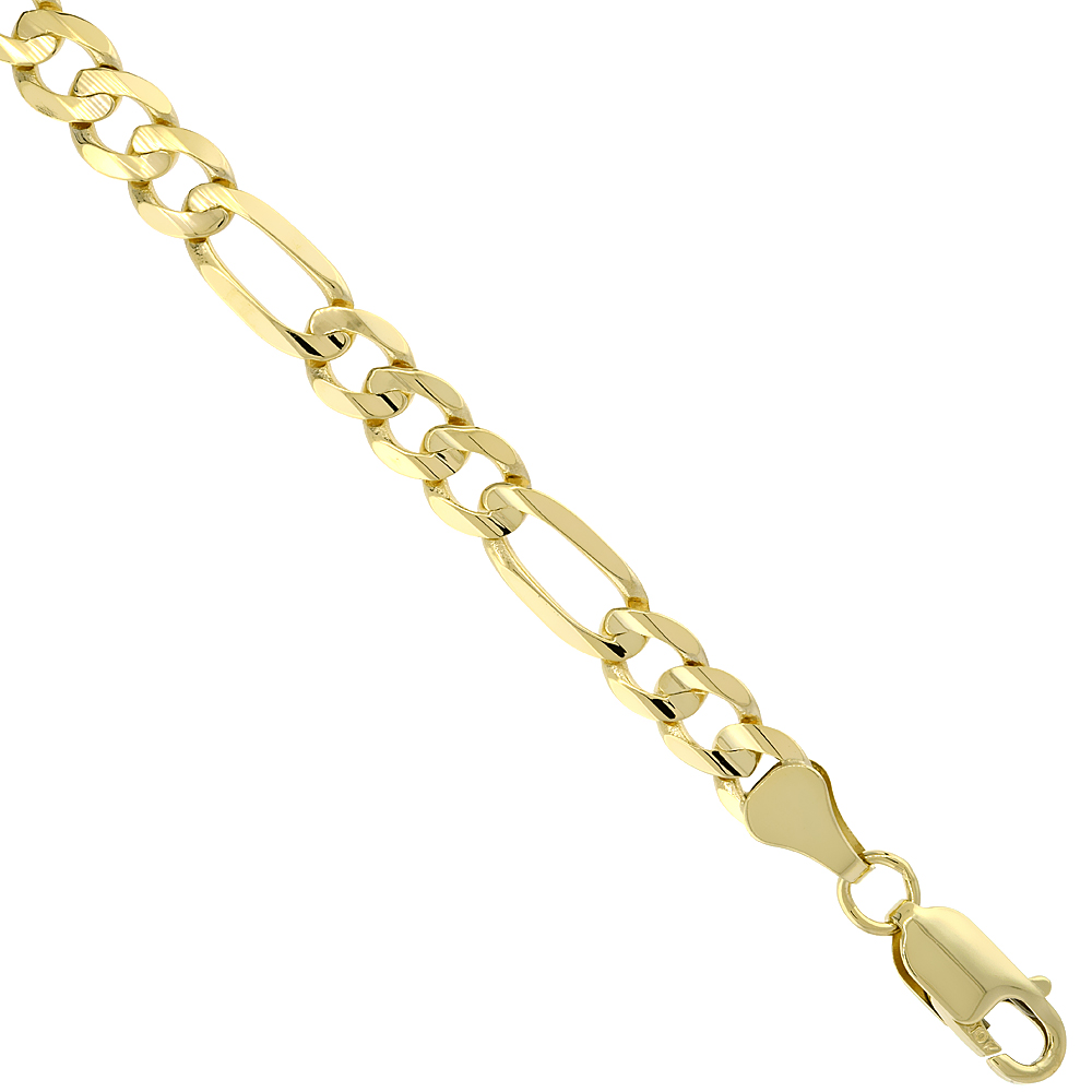 Solid Yellow 10K Gold 6mm Figaro Chain Necklaces & Bracelets for Men and Women Concave High Polished 20 - 30 inch