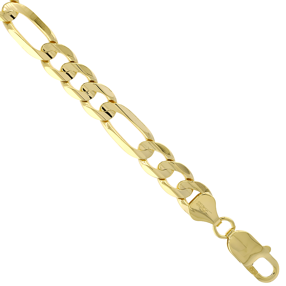 Solid Yellow 10K Gold 7.5mm Figaro Chain Necklace for Men and Women Concave High Polished 22 - 30 inch