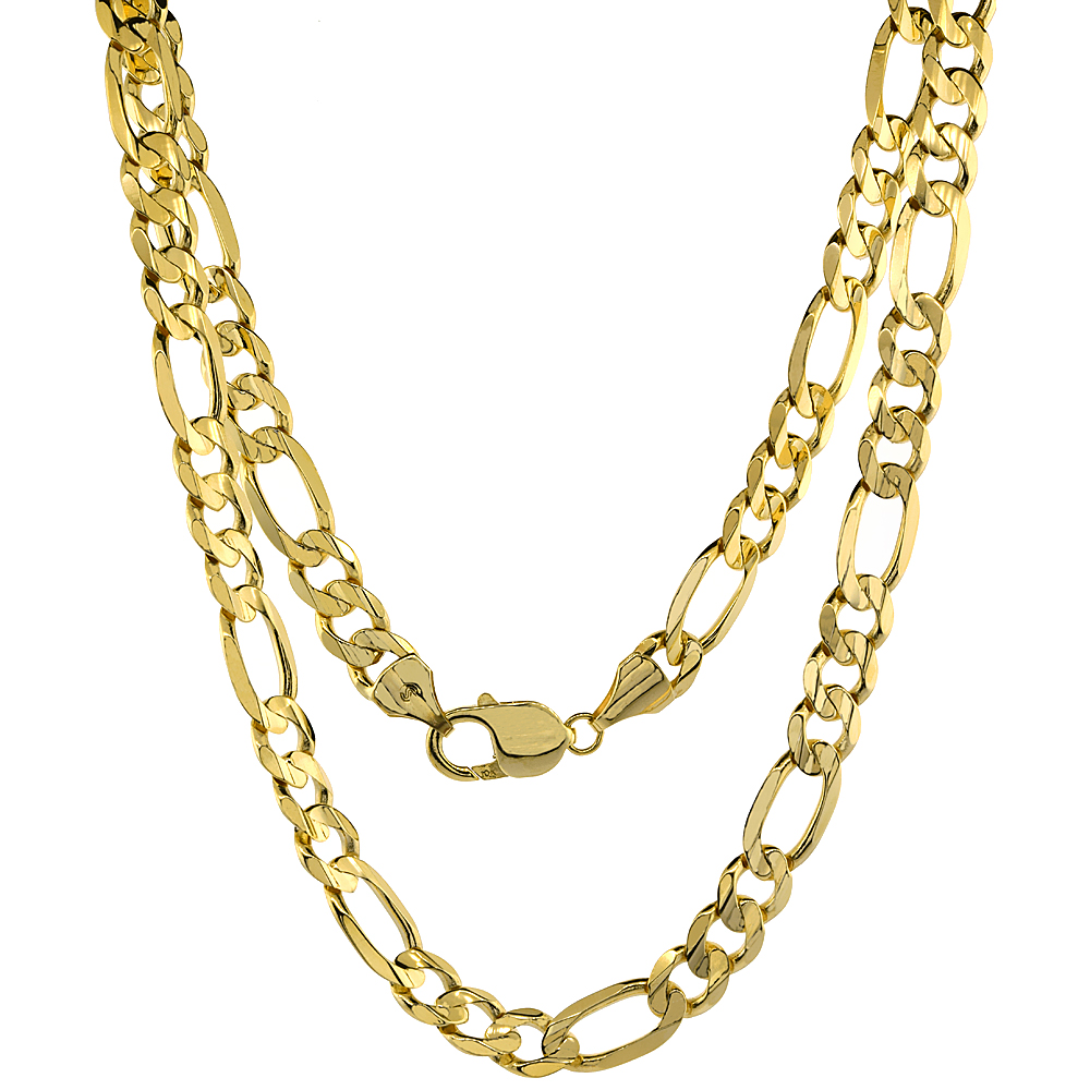 SOLID YELLOW 10K GOLD 9MM FIGARO CHAIN NECKLACES & BRACELETS FOR MEN AND WOMEN CONCAVE HIGH POLISHED 22 - 30 INCH