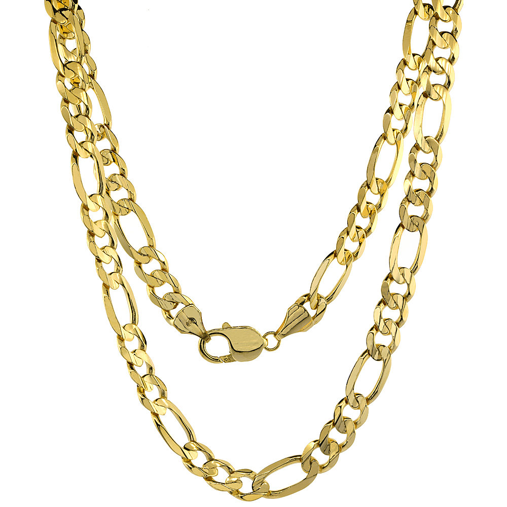 Solid Yellow 10K Gold 9mm Figaro Chain Necklaces &amp; Bracelets for Men and Women Concave High Polished 22 - 30 inch