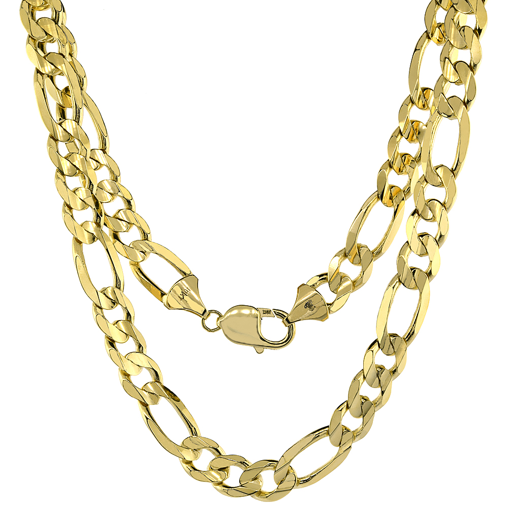 Solid Yellow 10K Gold 10mm Figaro Chain Necklaces &amp; Bracelets for Men and Women Concave High Polished 22 - 30 inch