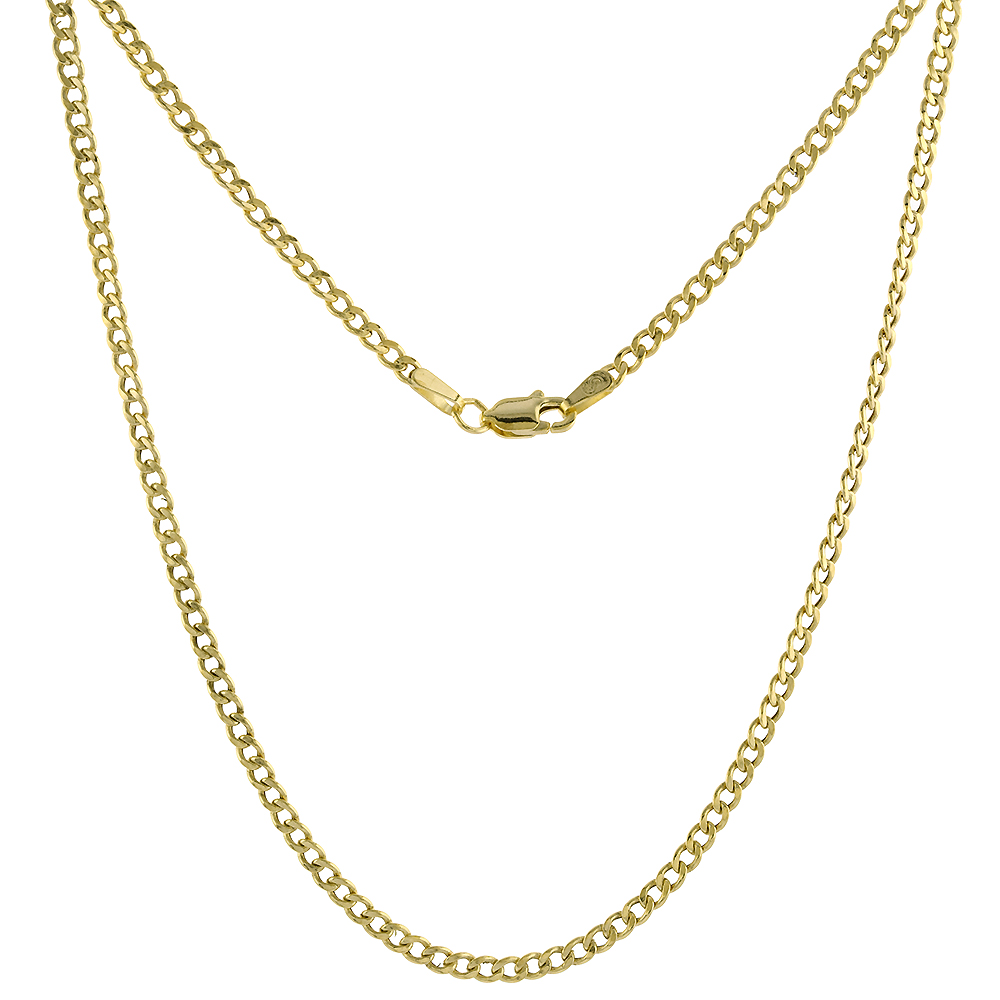 HOLLOW 10K YELLOW GOLD 2.5MM CUBAN LINK CURB CHAIN NECKLACE FOR WOMEN AND MEN 16-24 INCH