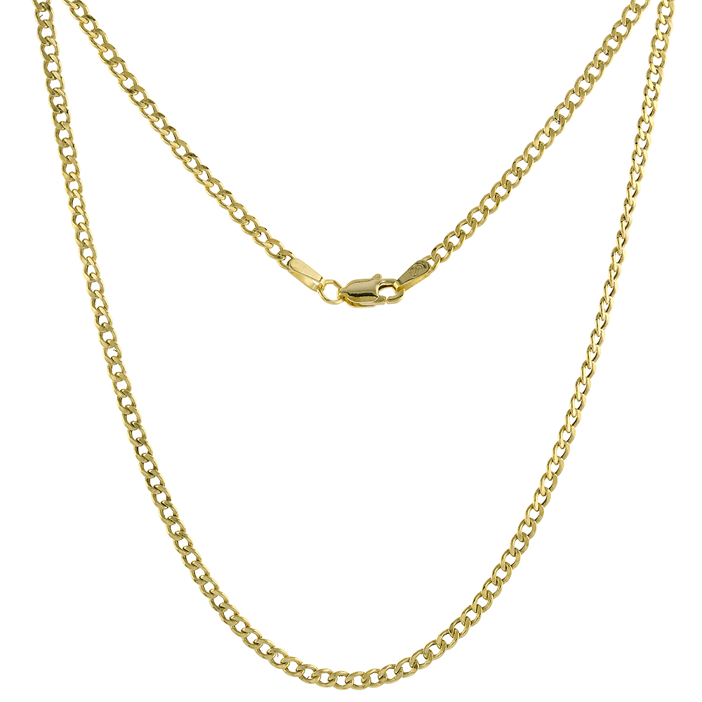 Hollow 10k Yellow Gold 2.5mm Cuban Link Curb Chain Necklace for Women and Men 16-24 inch