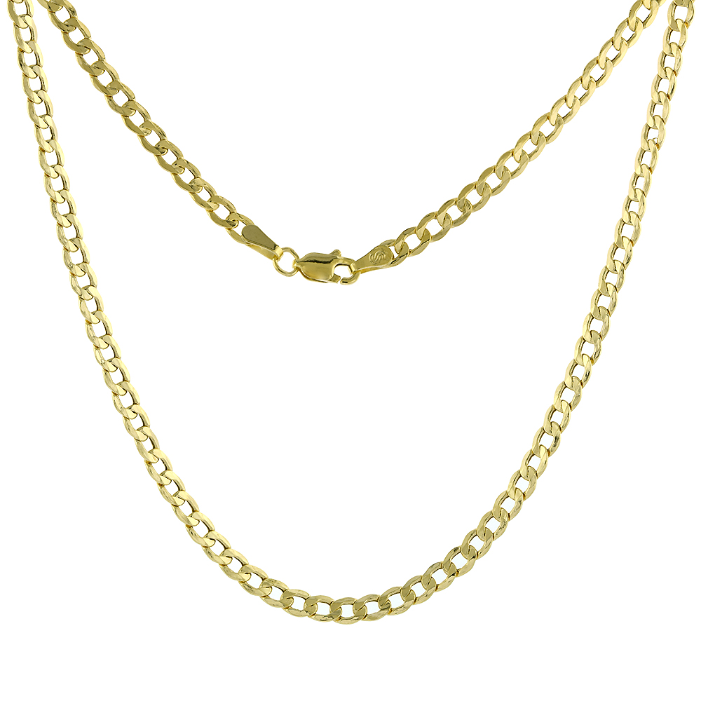 HOLLOW 10K YELLOW GOLD 3.5MM CUBAN LINK CURB CHAIN NECKLACE FOR WOMEN AND MEN 18-30 INCH