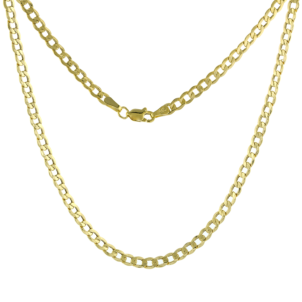 Hollow 10k Yellow Gold 3.5mm Cuban Link Curb Chain Necklace for Women and Men 18-30 inch